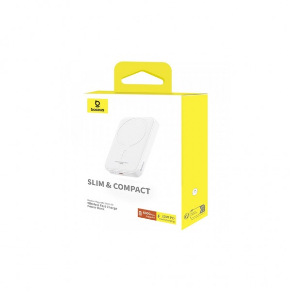 Батарея універсальна Baseus Magnetic Wireless Mini Air 6000mAh 20W PD, QC, Qi-15W, White (6932172641429)