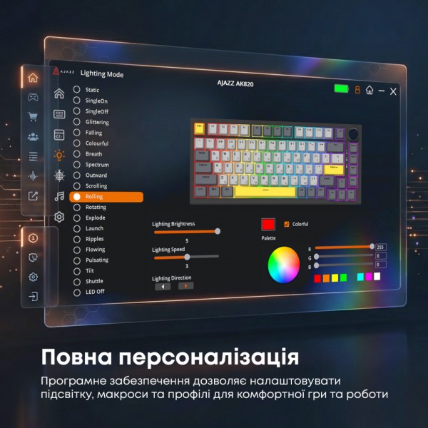 Клавіатура Ajazz AK820 Sea Salt Switch RGB USB-C UA Black (AK820-SS-BGY)