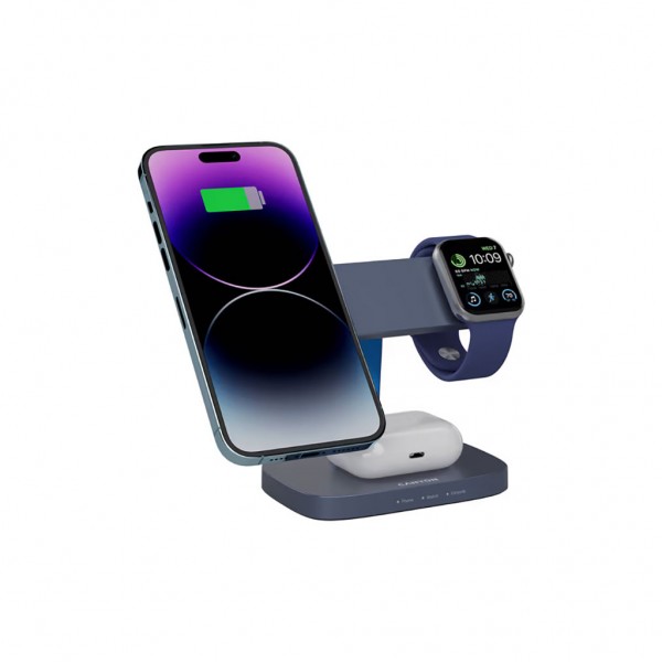 Зарядний пристрій Canyon wireless charger HEXAGON WCS-310 3in1 DarkGrey/Blue (CNS-WCS310DGBL)