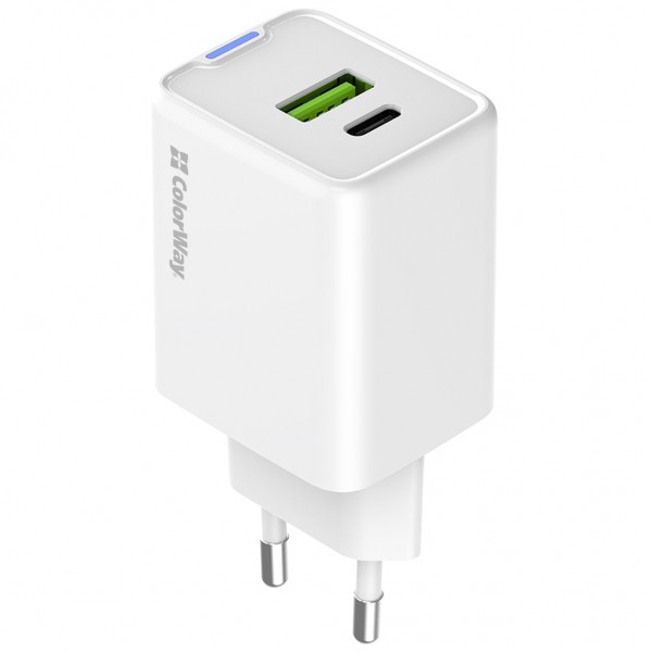 Зарядний пристрій ColorWay C101E GaN Mini 45W PD PPS USB-C + USB-A QC4.0 white (CW-CHS060PD-WT)