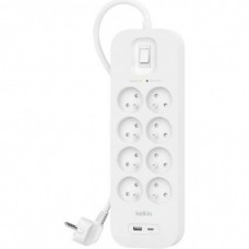 Мережевий фільтр живлення Belkin 8хТипE, 16А, USB-A/USB-C 18Вт, 2м (SRB003CA2M)