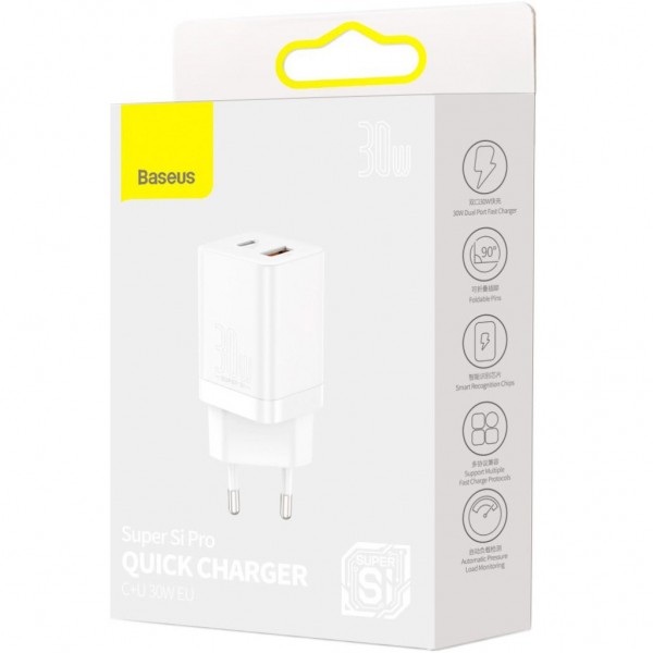 Зарядний пристрій Baseus Super Si Pro C+U 30W (CCSUPP-E02) white (948117)