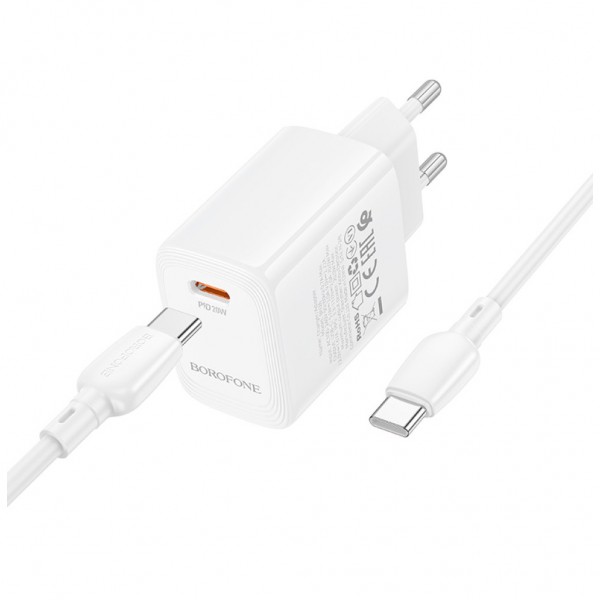 Зарядний пристрій BOROFONE BN26 Fuente USB-C PD20W + cable USB-C to USB-C White (6941991120251)