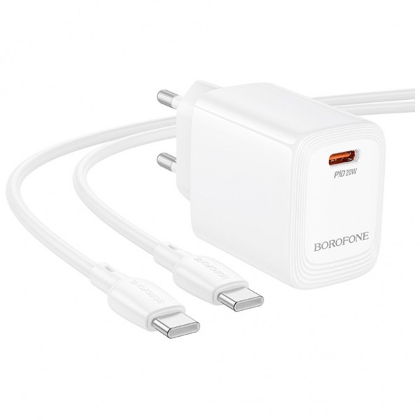 Зарядний пристрій BOROFONE BN26 Fuente USB-C PD20W + cable USB-C to USB-C White (6941991120251)