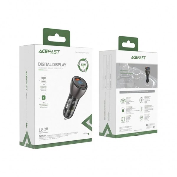 Зарядний пристрій Acefast 2xUSB 63W (USB-C + USB-A) B6 with digital display (6974316280972)