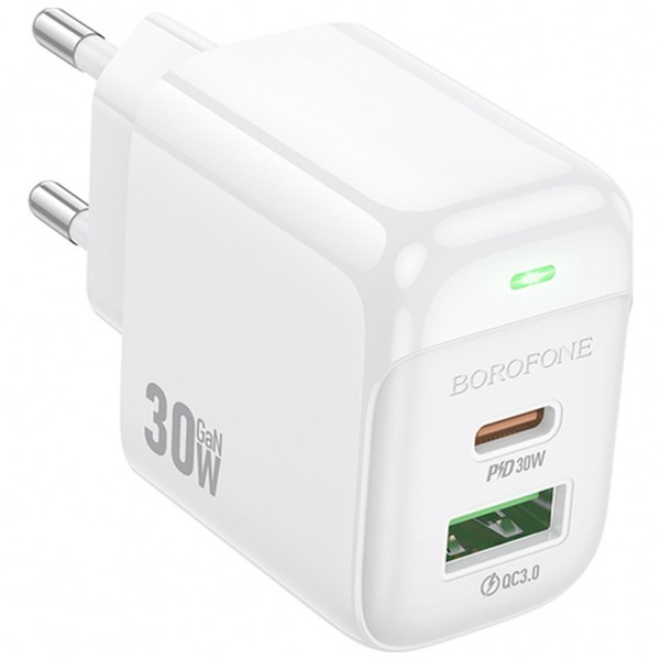 Зарядний пристрій BOROFONE BAS45A 1xUSB-C PD30W + 1xUSB QC3.0 white (6941991113871)