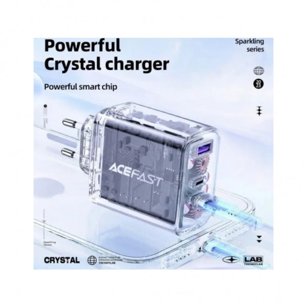 Зарядний пристрій Acefast 3xUSB 65W (2xUSB-C+USB-A) Gan A45 Fast Charger Mica gray (6974316282105)