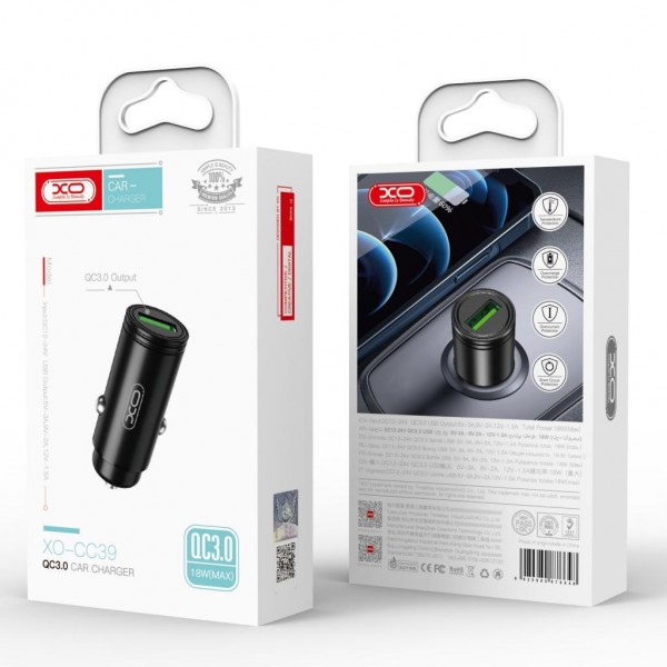 Зарядний пристрій XO USB QC3.0 black (CC39-BK)