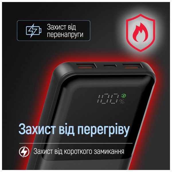 Батарея універсальна ColorWay 10 000 mAh PD/22.5W, QC/3.0, LCD, Black (CW-PB100LPB3BK-PDD)