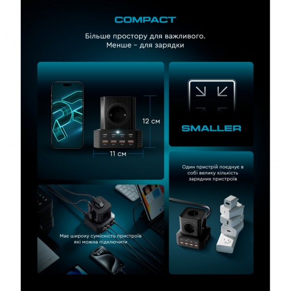 Зарядний пристрій Armorstandart ARP-544 Resolute Power USB-C 100W GaN 2m Black (ARM73177)