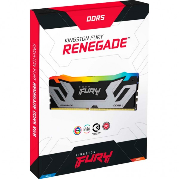 Модуль пам'яті для комп'ютера DDR5 48GB (2x24GB) 8800 MHz Renegade RGB Black/Silver Kingston Fury (ex.HyperX) (KF588CU42RSAK2-48)