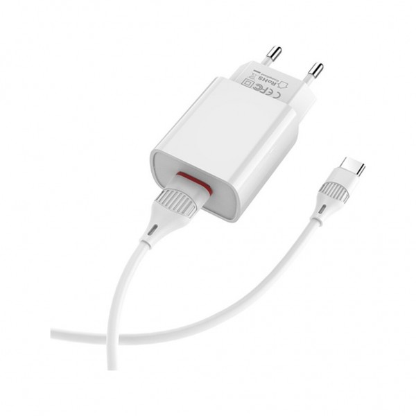 Зарядний пристрій BOROFONE BA20A USB 10.5W + cable USB to USB-C white (6931474700742)
