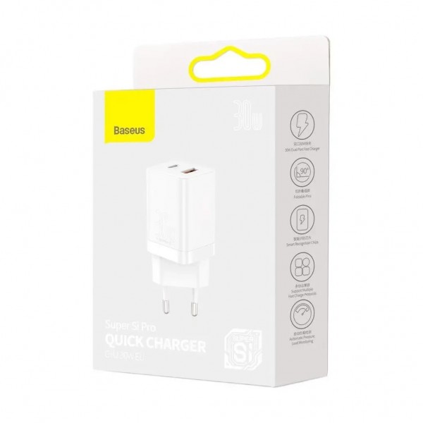Зарядний пристрій Baseus 1xUSB-C 30W + 1xUSB white (CCSUPP-E02)
