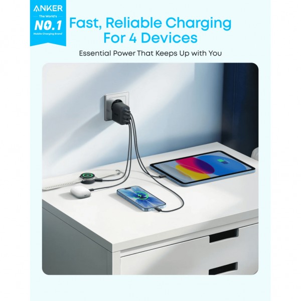 Зарядний пристрій Anker 2xUSB-C + 2xUSB 50W black (A121EG11)