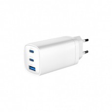 Зарядний пристрій Gembird USB-A + 2xType-C (PD18W + QC3.0 27W) white (TA-UC-PDQC65-01-W)