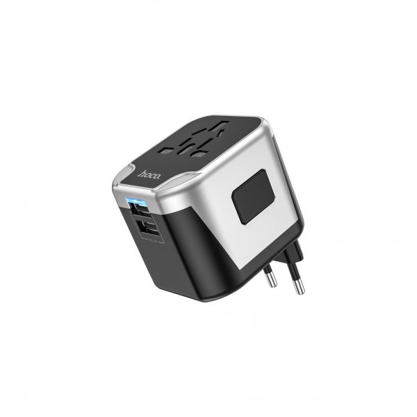 Мережевий фільтр живлення HOCO AC5 1 роз, 2 USB, 1,5м, Black/Gray (AC5ABG)