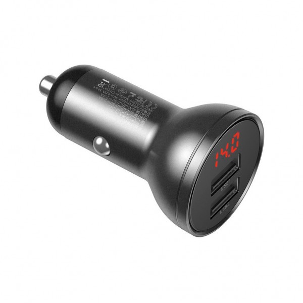 Зарядний пристрій Baseus Digital Display Dual USB 4.8A Car Charger 24W+Three Primary Colors 3-in-1 Cable 1.2m (TZCCBX-0G)