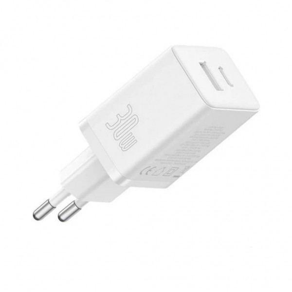 Зарядний пристрій Baseus 1xUSB-C PD30W + 1xUSB QC3.0 white (P10111404213-00)