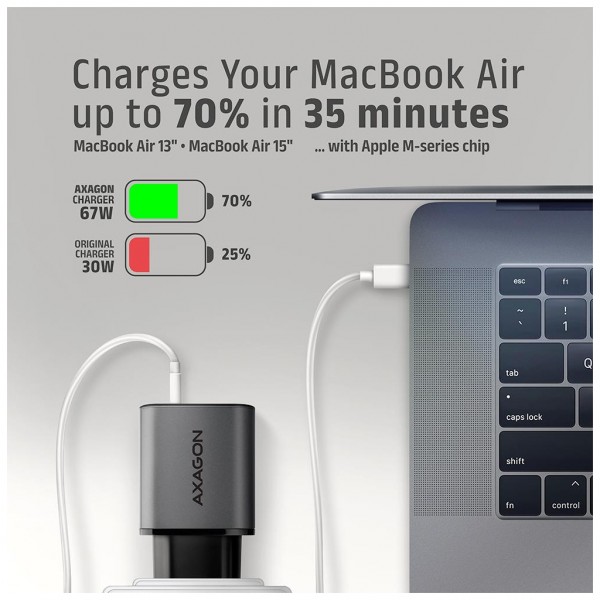 Зарядний пристрій AXAGON 1xUSB-C PD67W + 1xUSB QC4+ PPS gray (ACU-PQ67)