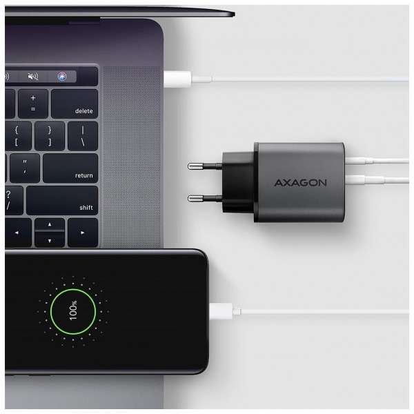 Зарядний пристрій AXAGON 1xUSB-C PD67W + 1xUSB QC4+ PPS gray (ACU-PQ67)