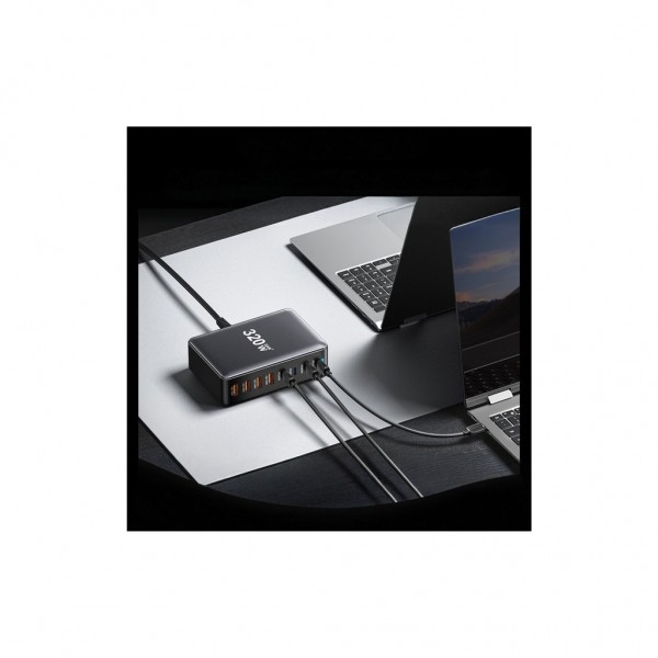Зарядний пристрій Essager 4xUSB-C + 4xUSB 320W GaN (EZC320W-QJB0G-Z)
