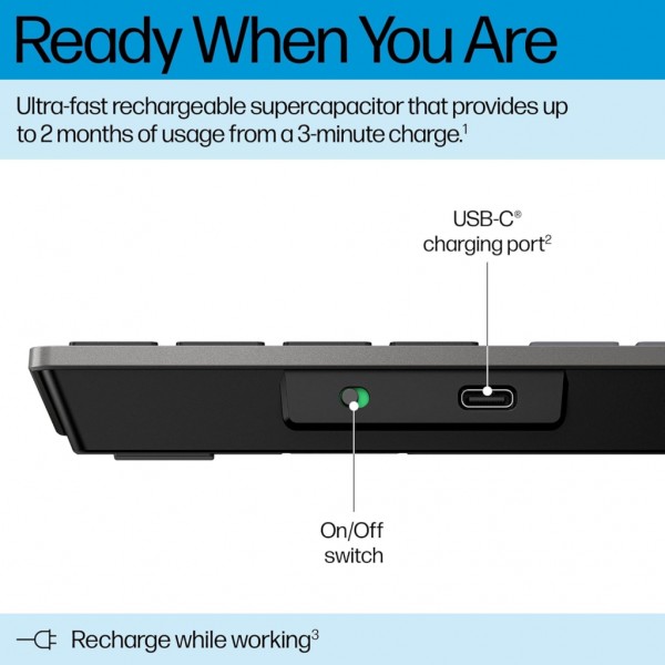 Клавіатура HP 720 Multi-Device Rechargeable Wireless/Bluetooth UA Black (9T5B1AA)