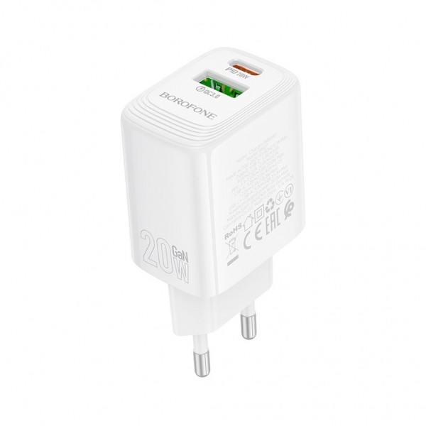 Зарядний пристрій BOROFONE BN27 Fuente 1xUSB-C PD20W + 1xUSB QC3.0 White (6941991120268)