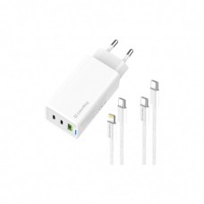 Зарядний пристрій ColorWay GaN Mini 65W PD Port PPS USB (USB-2C1A) cable Type-C&Lightning (CW-CHS058PDCL-WT)
