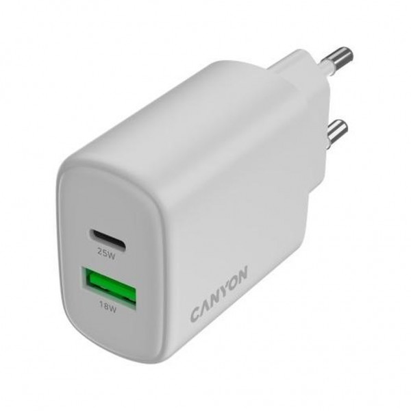 Зарядний пристрій Canyon OnCharge 250 25W 1xPD 1xQC EU White (CNE-CHA250-21)