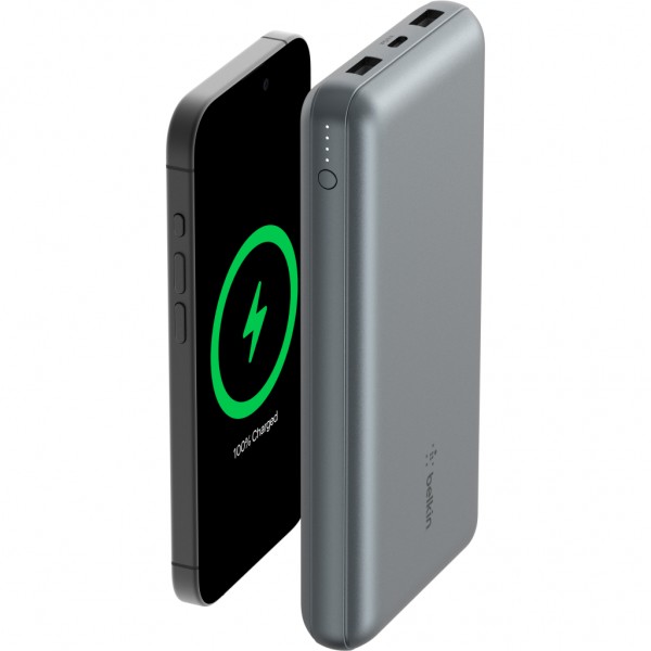 Батарея універсальна Belkin 10000mAh 15W 2xUSB-A, USB-C Gray (BPB011BTGY)