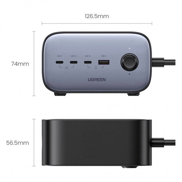 Зарядний пристрій UGREEN 4xUSB 100W Nexode Pro (3хUSB-C+USB-A+2хSchuko) CD270 (60167)