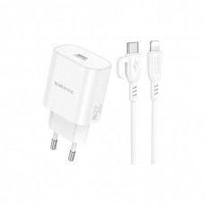 Зарядний пристрій BOROFONE BA82A Platinum USB-C PD25W + cable USB-C to Lightning White (6941991112263)