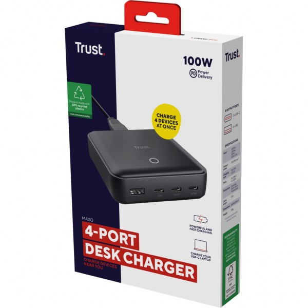 Зарядний пристрій Trust 3xUSB-C + USB-A 100W PD black (25242_TRUST)