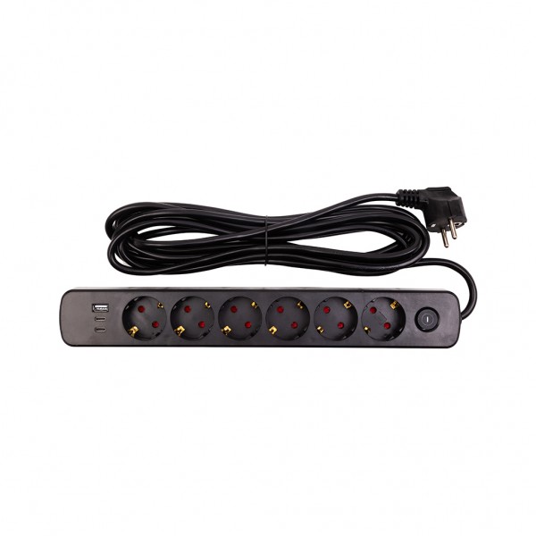 Мережевий фільтр живлення PowerPlant 5м, 6 розеток, USB (YS-N6086/5c) (EX610679)