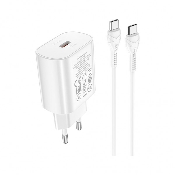 Зарядний пристрій HOCO N22 Jetta USB-C PD25W + cable USB-C to USB-C White (6931474760081)