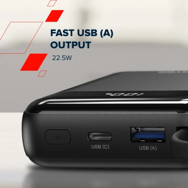 Батарея універсальна Canyon 10000mAh OnPower 104 PD/20W, QC/22.5W built-in cable Black (CNS-CPB104B)