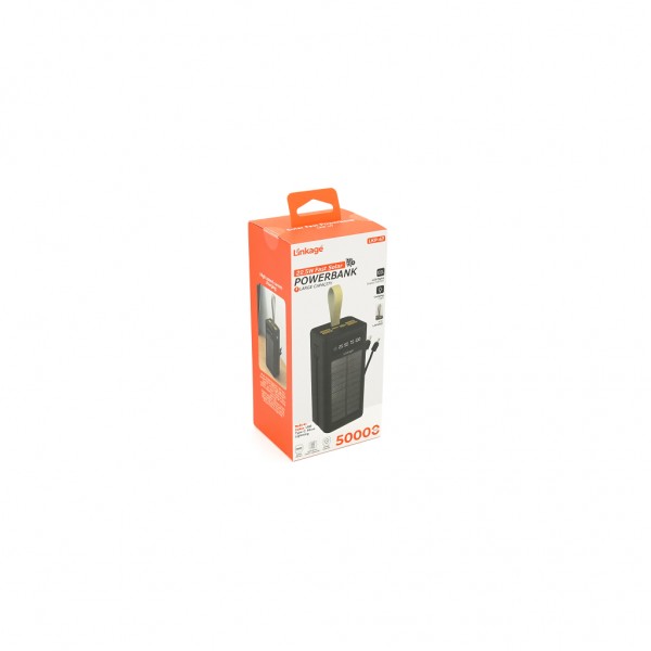 Батарея універсальна Linkage 50000mAh, Solar, 22.5W, cables Туре-С+Lighting, Black (LKP-47)