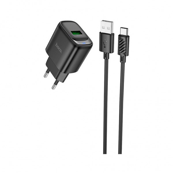 Зарядний пристрій HOCO C140A Smart USB QC3.0 + cable USB to USB-C Black (6942007627825)