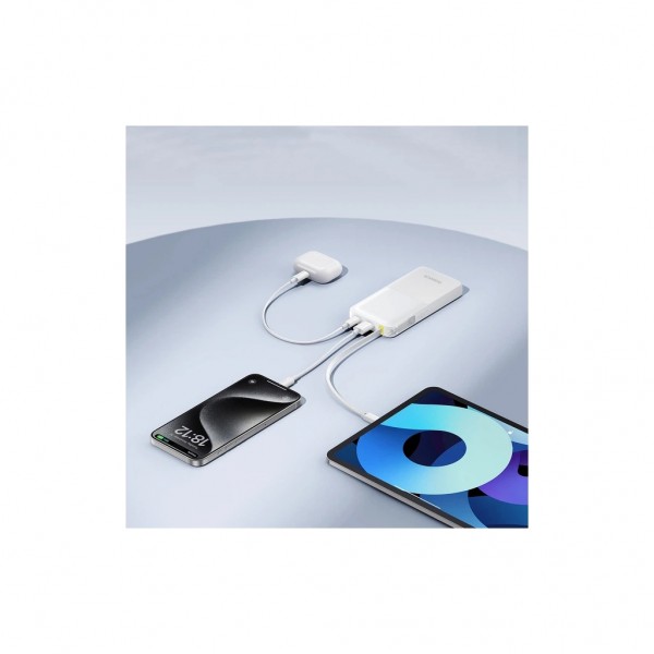 Батарея універсальна Baseus Bipow 2 Digital Display 10000mAh 20W with Built-in USB-C Cable White (P10077101213-00)