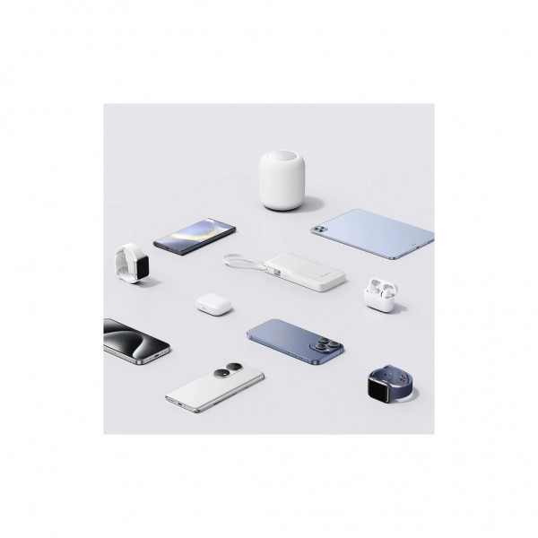 Батарея універсальна Baseus Bipow 2 Digital Display 10000mAh 20W with Built-in USB-C Cable White (P10077101213-00)