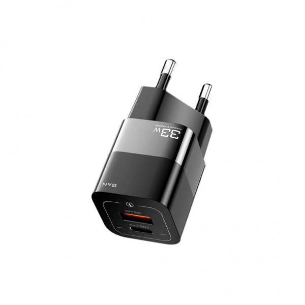 Зарядний пристрій Essager 1xUSB + 1xUSB-C 33W GaN black (ECTCA-FZB01)