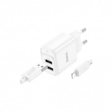 Зарядний пристрій HOCO C141A 2xUSB + cable USB to Lightning white (6942007627870)