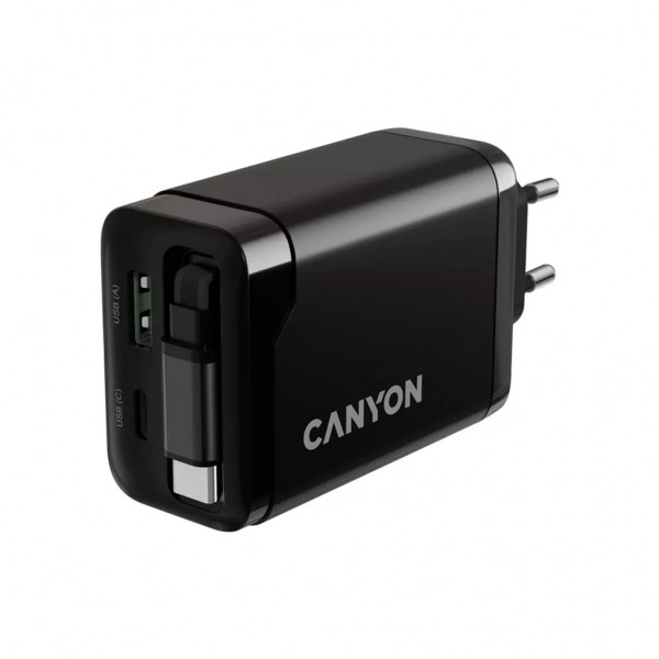 Зарядний пристрій Canyon 1xUSB-C PD65W + 1xUSB QC3.0 + cable USB-C to USB-C black (CNS-CURC65ACB)