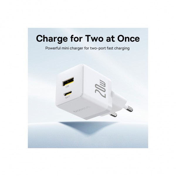 Зарядний пристрій Baseus Palm Fast Charger C+U 20W moon white (P10111608213-00)