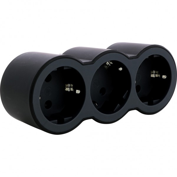 Мережевий розгалужувач Legrand СТАНДАРТ 3х2К+З фронтальні розетки , колір Чорний (694519)