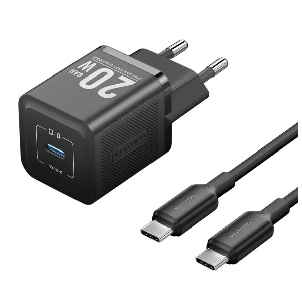 Зарядний пристрій Vention USB-C PD20W GaN black (FEPB0-EU)