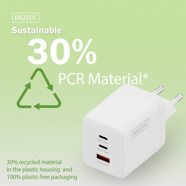 Зарядний пристрій Digitus 2xUSB-C + 1xUSB-A GaN 100W (DA-10304)