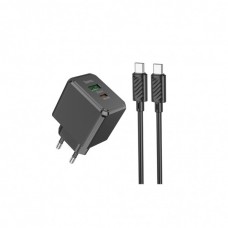 Зарядний пристрій HOCO CS14A USB-C PD20W + USB QC3.0 + cable USB-C to USB-C black (6942007603911)
