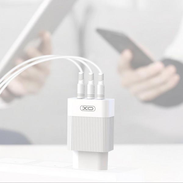 Зарядний пристрій XO QC 3.0 L72 30W (18W/1USB + 2.4A/2 USB) + cable Lightning White (XO-L72i-WH)