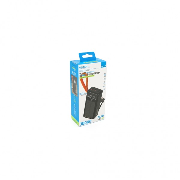 Батарея універсальна ACL 30000mAh, Solar, 22.5W, cables Type-C + Lighting, Black (ACL PW-141)